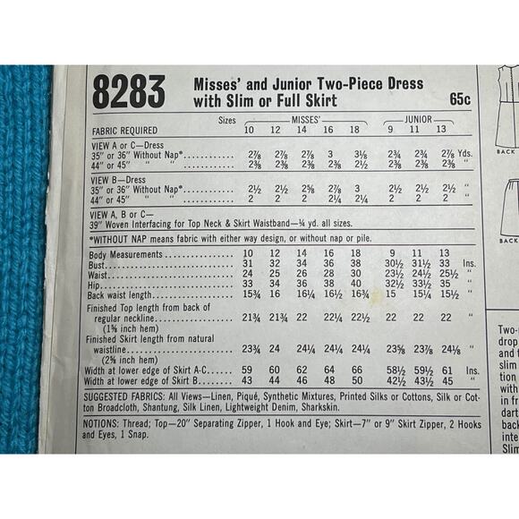 McCalls 8283 Sewing pattern 2 piece dress blouse Skirt A line 1960s mod Size 16 - Picture 4 of 7